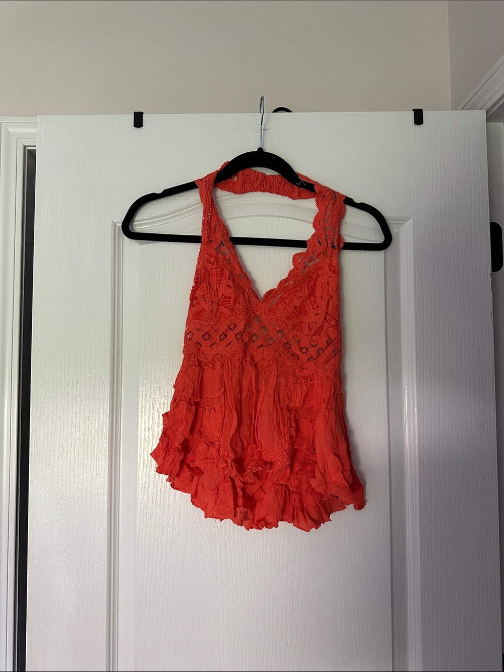 Free People Coral Lace Halter Tank Top